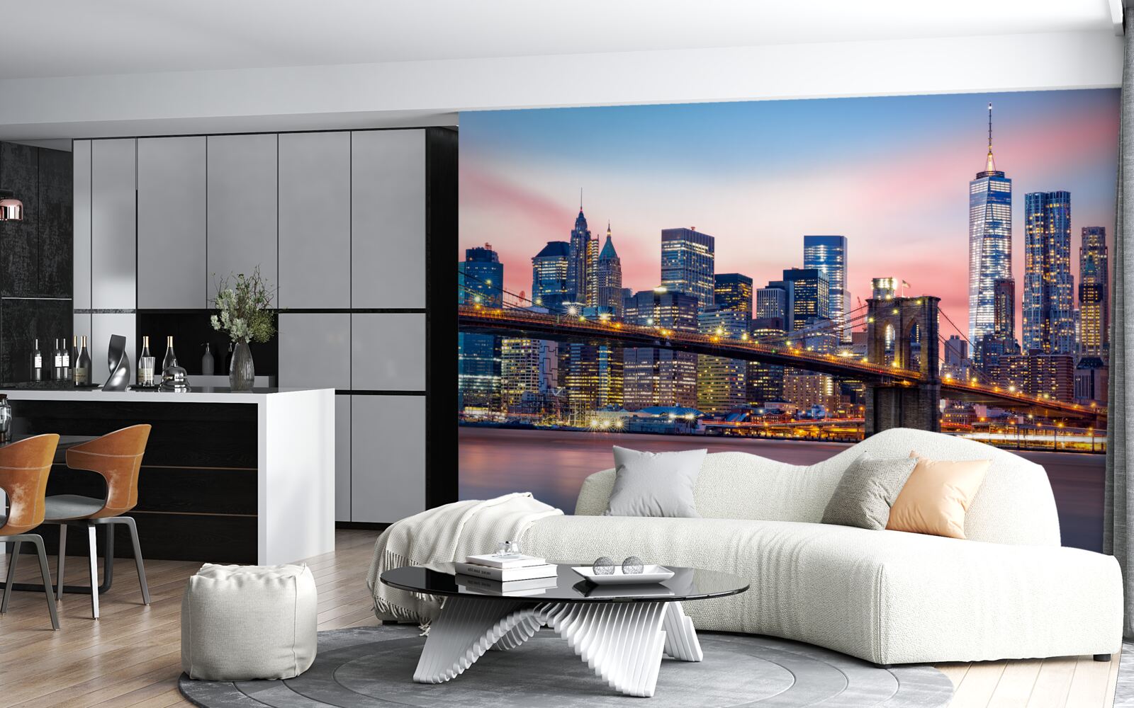 Fotobehang de brooklyn bridge bij nacht in new york