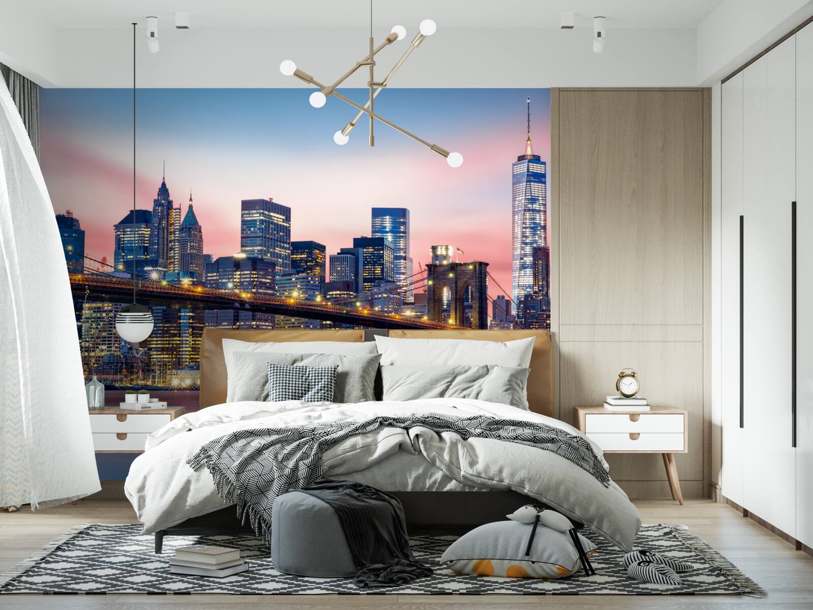 Fotobehang de brooklyn bridge bij nacht in new york