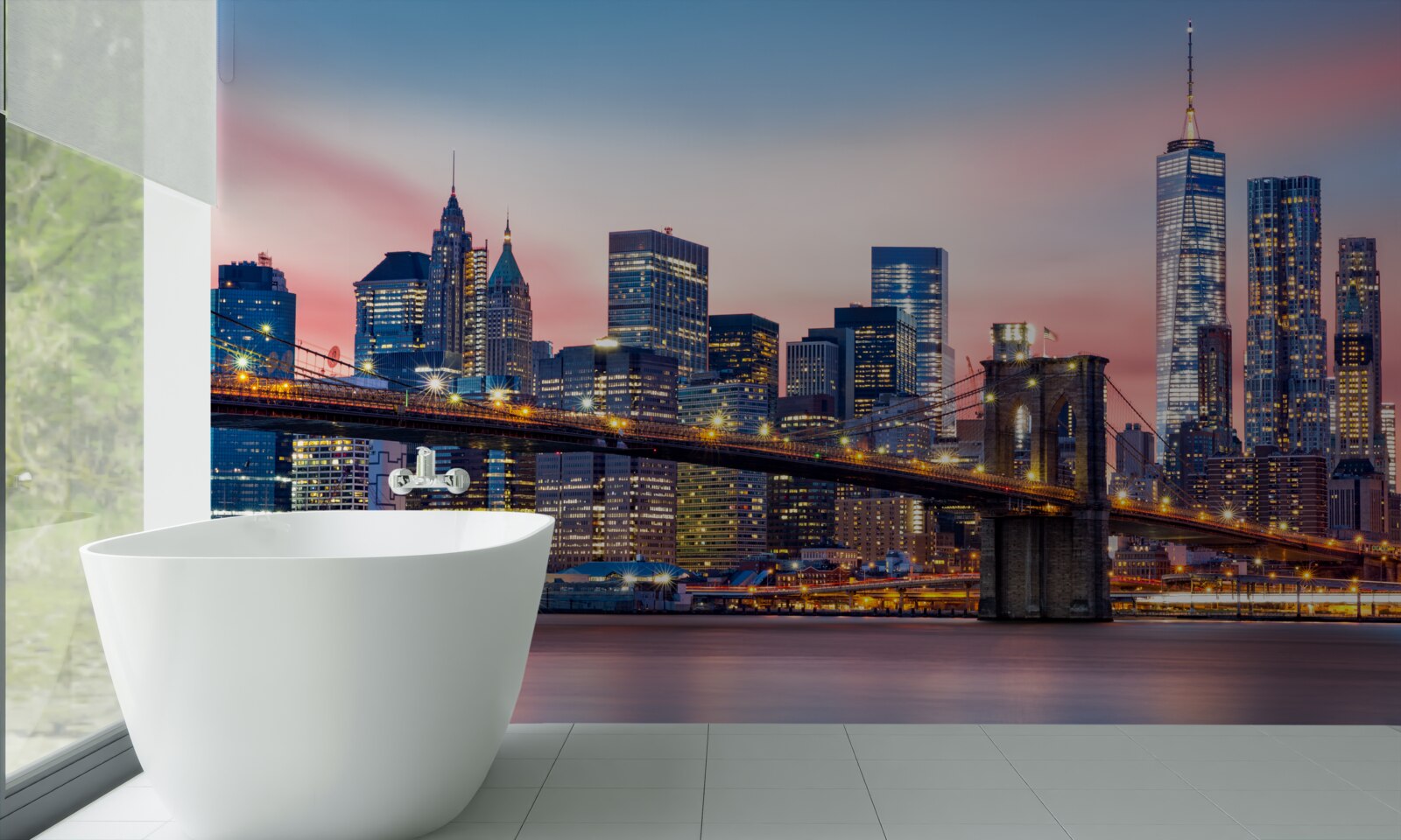 Fotobehang de brooklyn bridge bij nacht in new york