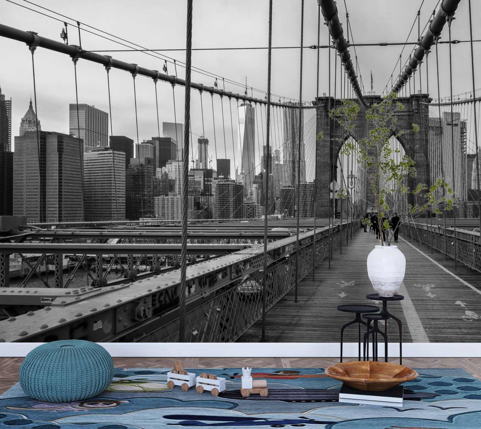 Fotobehang de brug van Brooklyn in zwart-wit tinten