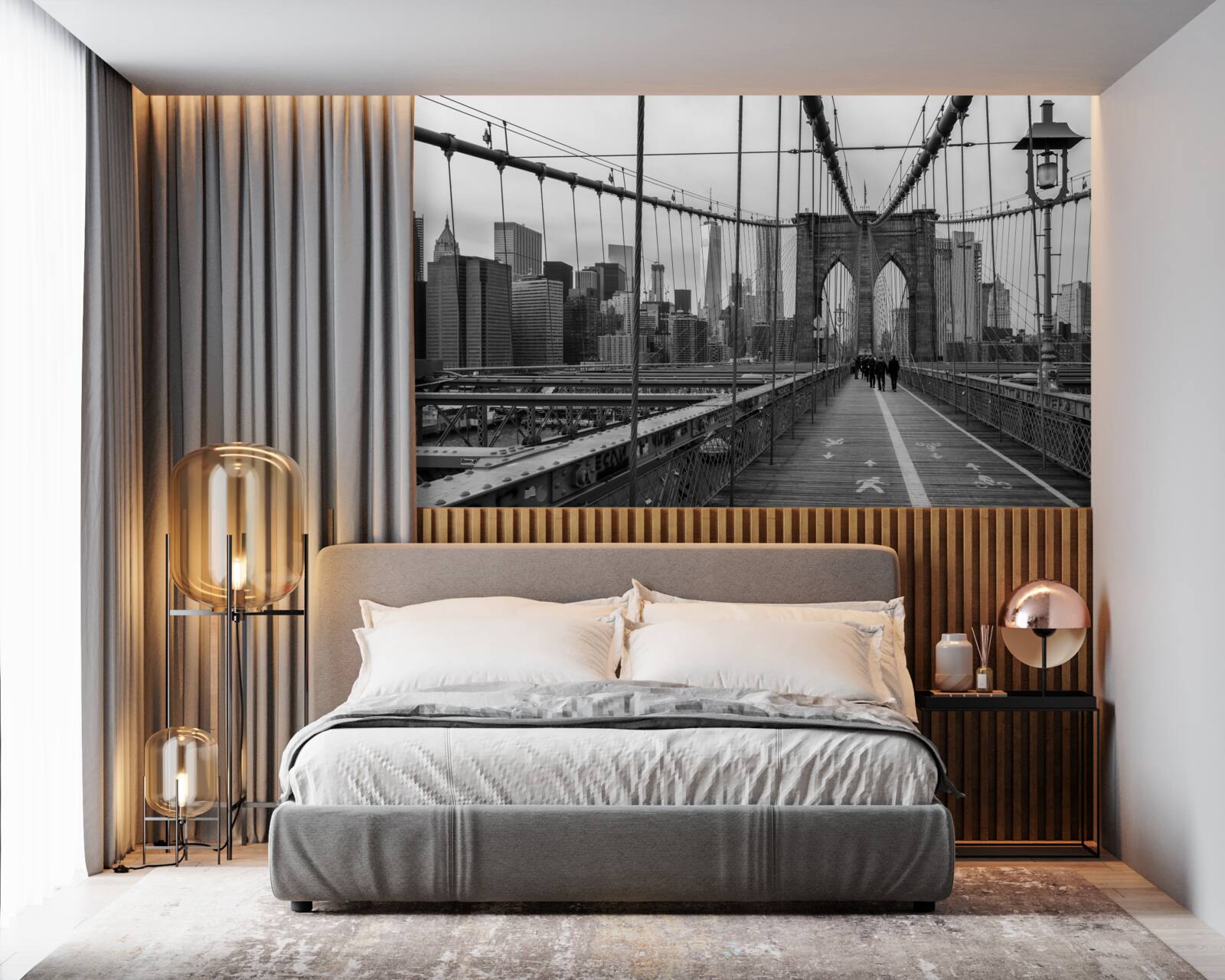 Fotobehang de brug van Brooklyn in zwart-wit tinten