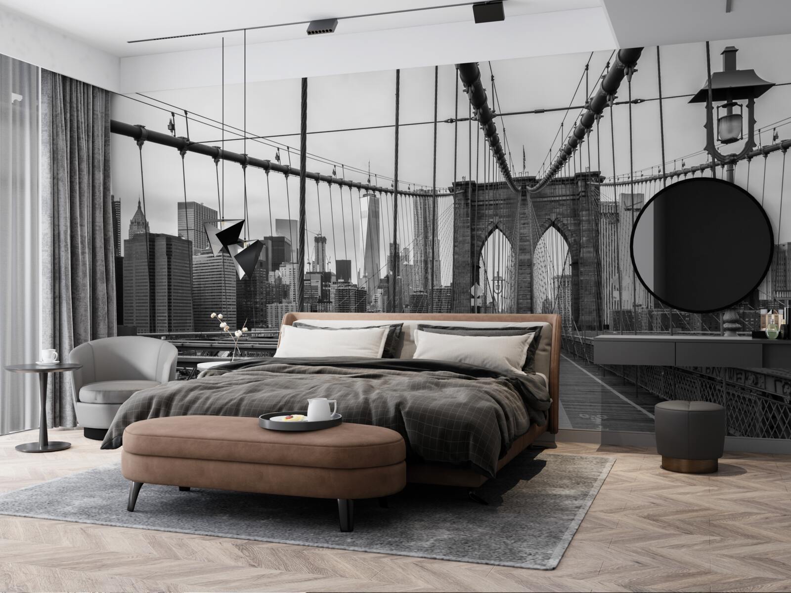 Fotobehang de brug van Brooklyn in zwart-wit tinten