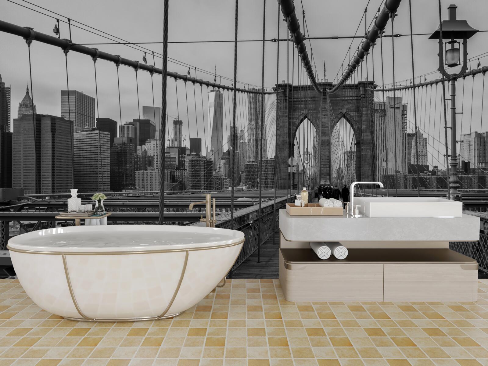 Fotobehang de brug van Brooklyn in zwart-wit tinten