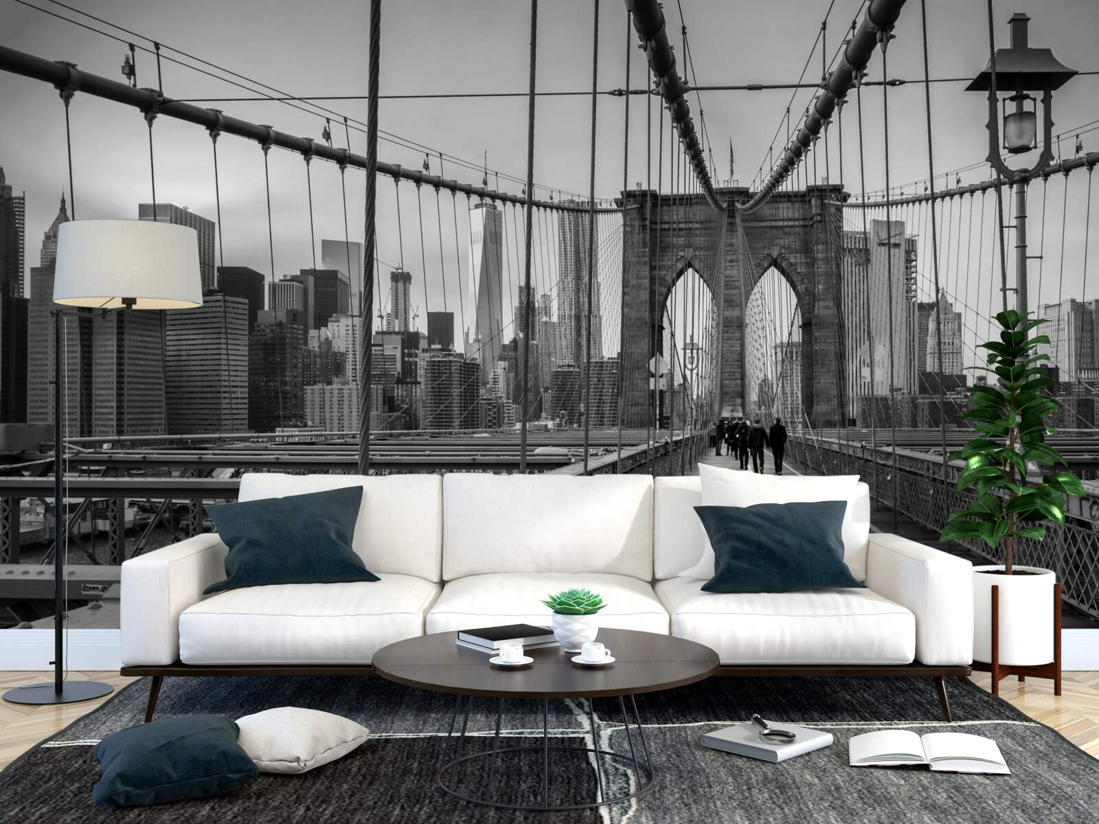 Fotobehang de brug van Brooklyn in zwart-wit tinten