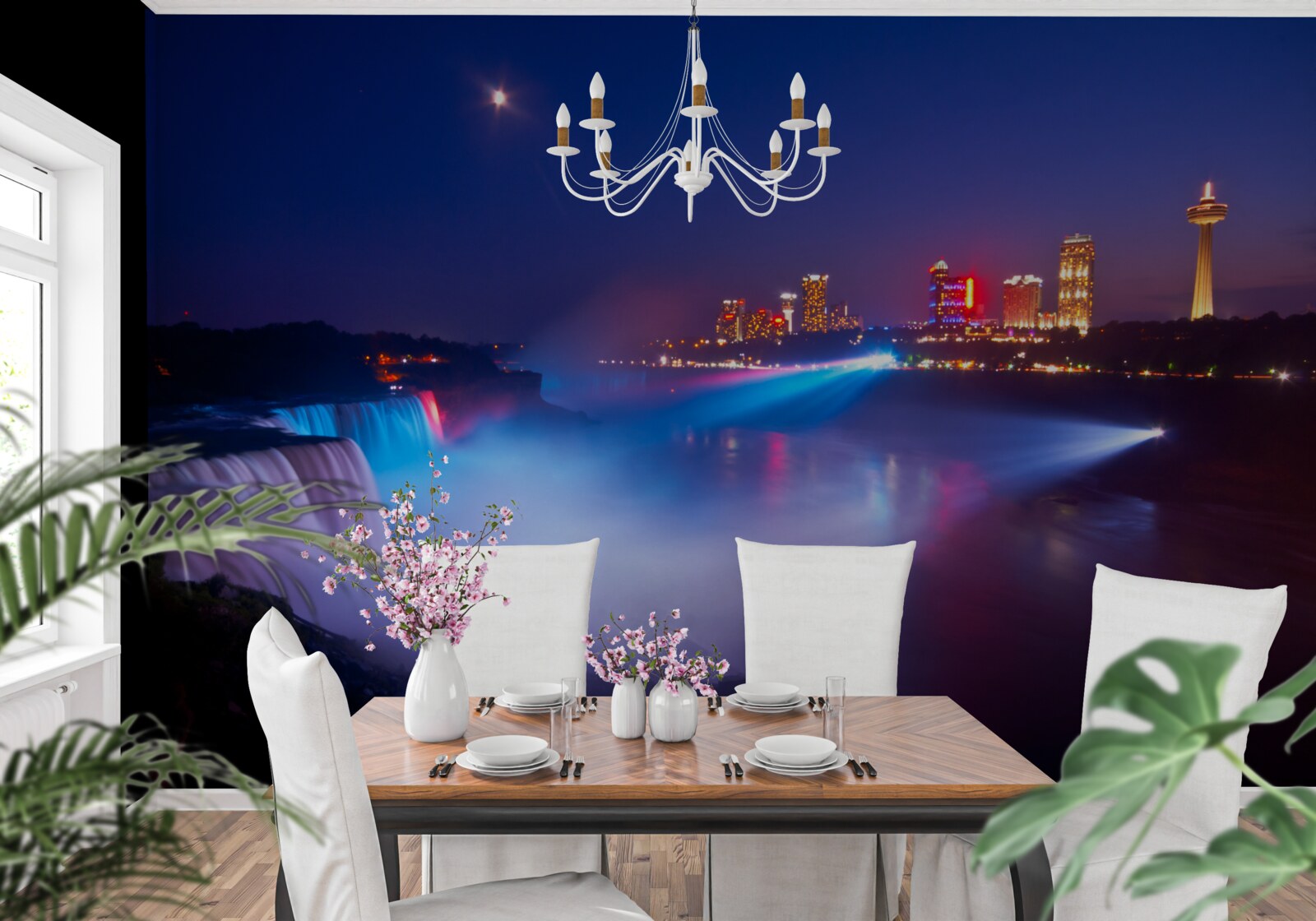 Fotobehang niagara falls 's nachts verlicht