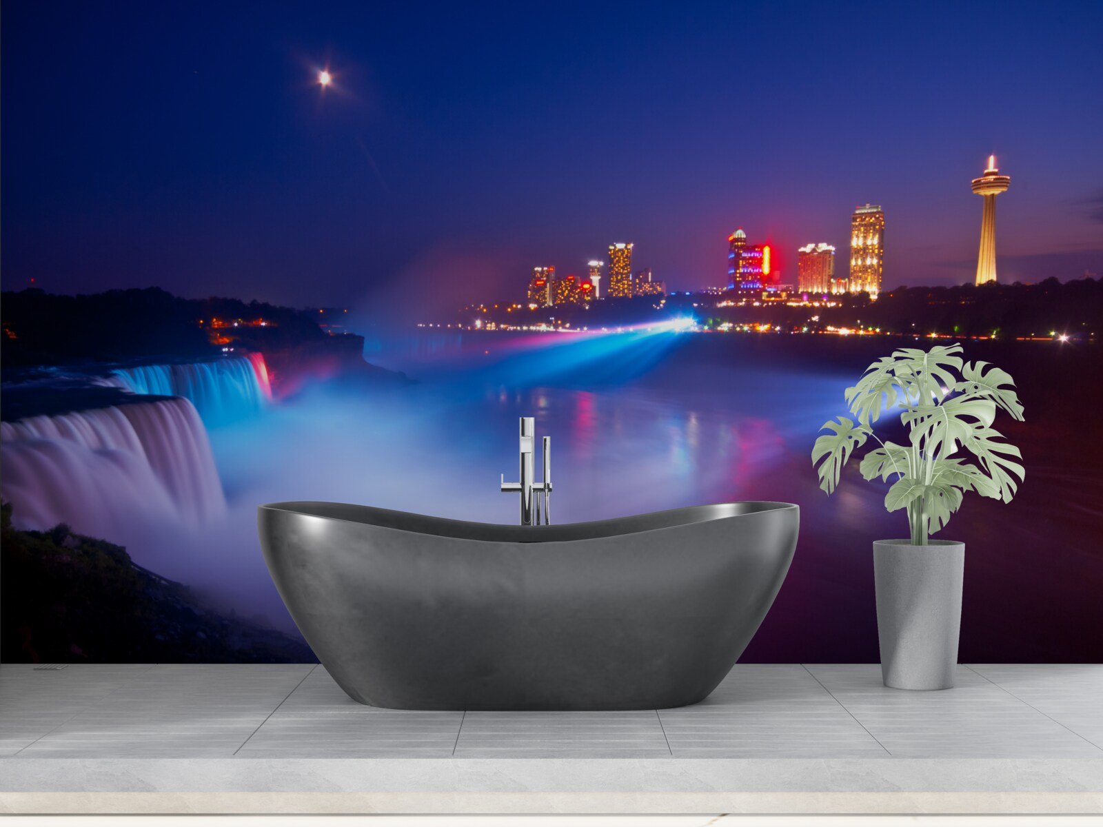 Fotobehang niagara falls 's nachts verlicht