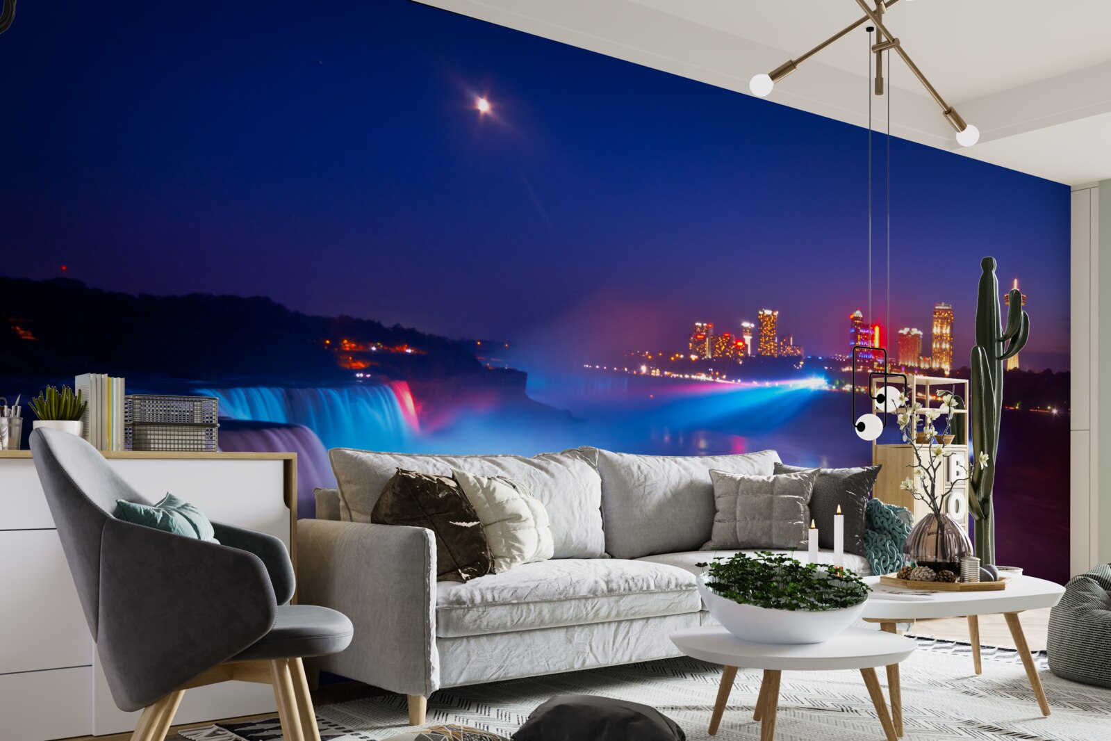 Fotobehang niagara falls 's nachts verlicht