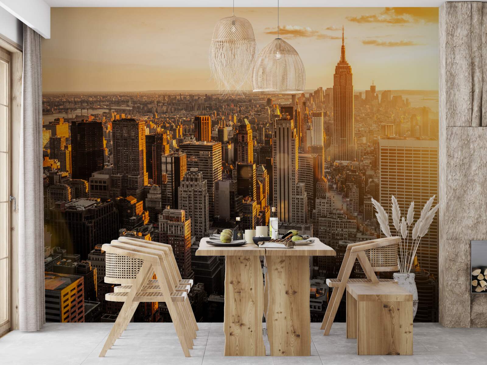 Fotobehang wolkenkrabbers van new york in het licht van de ondergaande zon