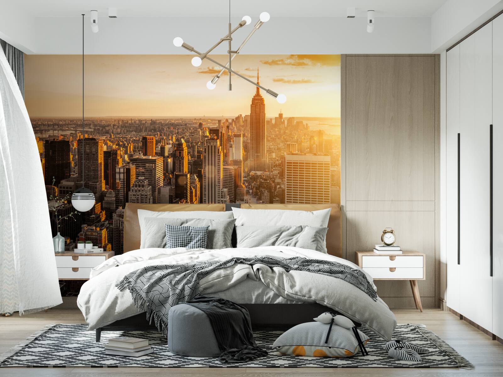 Fotobehang wolkenkrabbers van new york in het licht van de ondergaande zon