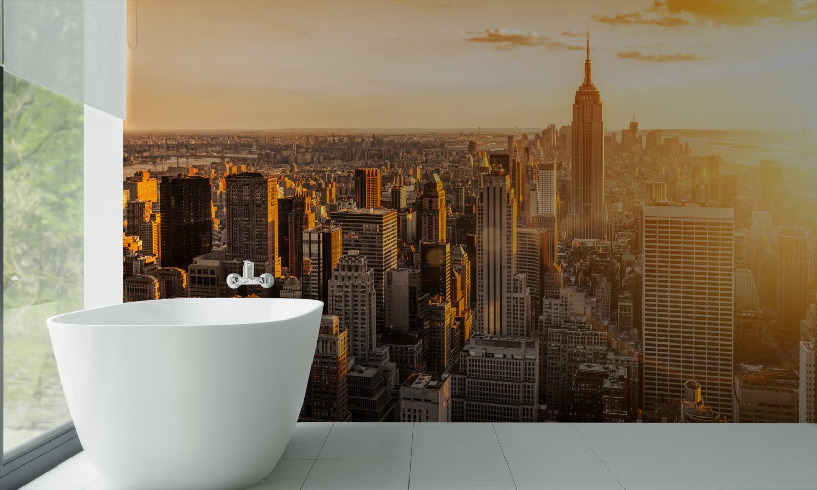 Fotobehang wolkenkrabbers van new york in het licht van de ondergaande zon