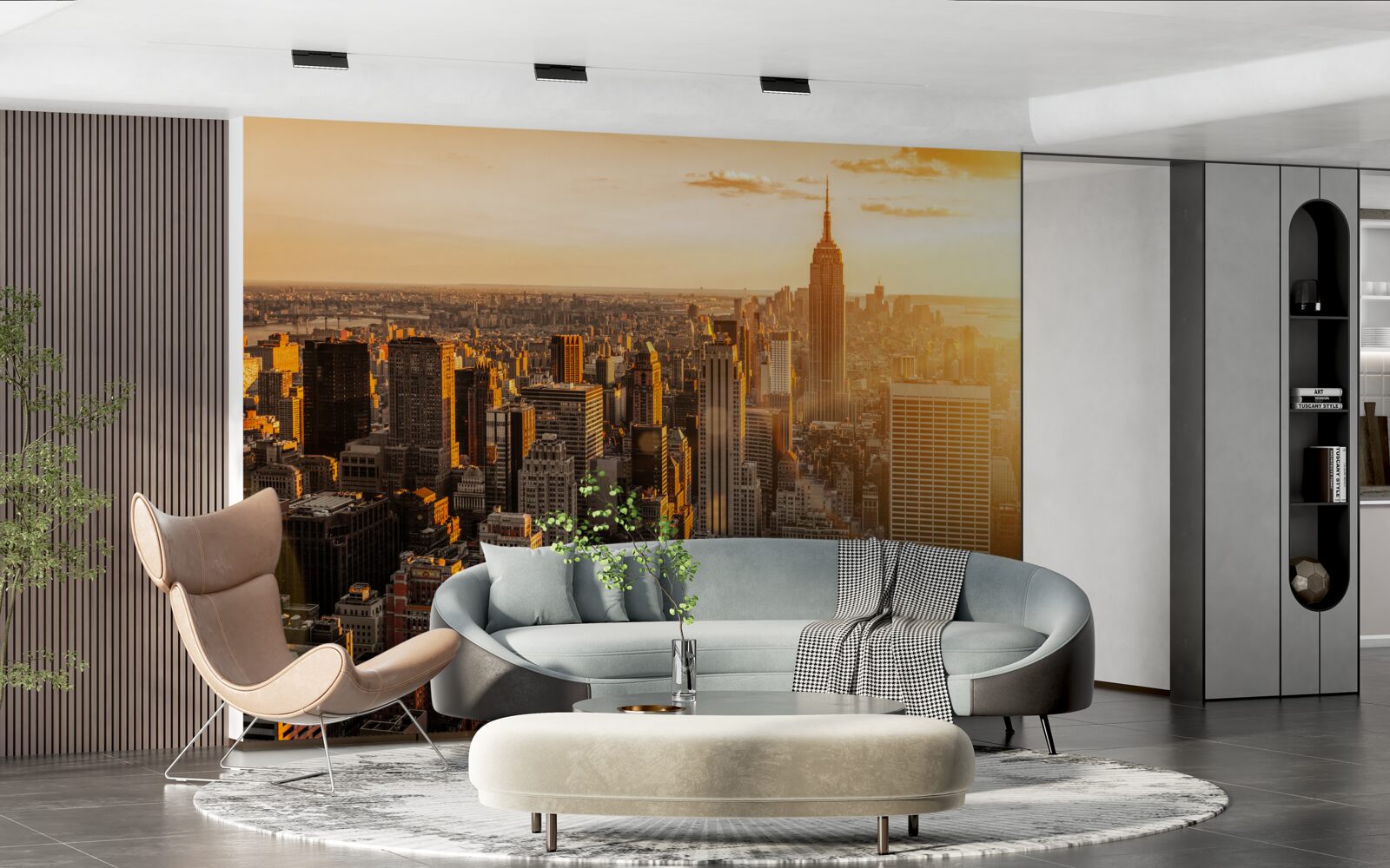 Fotobehang wolkenkrabbers van new york in het licht van de ondergaande zon