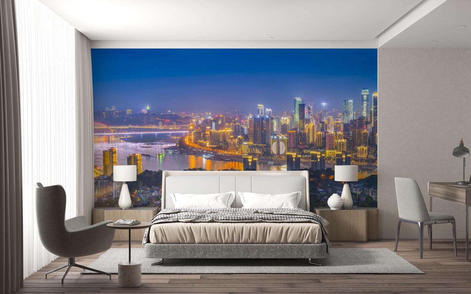 Fotobehang megapolis van de moderne nacht