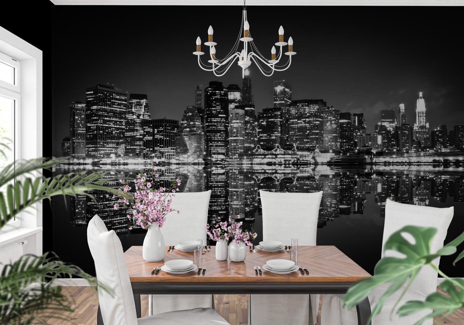 Fotobehang grote stad weerspiegelt in water