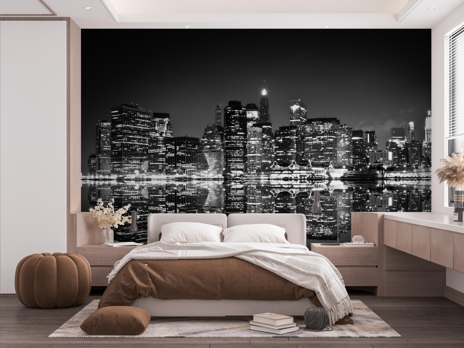 Fotobehang grote stad weerspiegelt in water