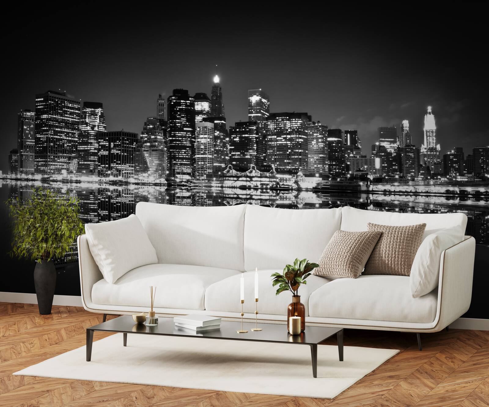 Fotobehang grote stad weerspiegelt in water