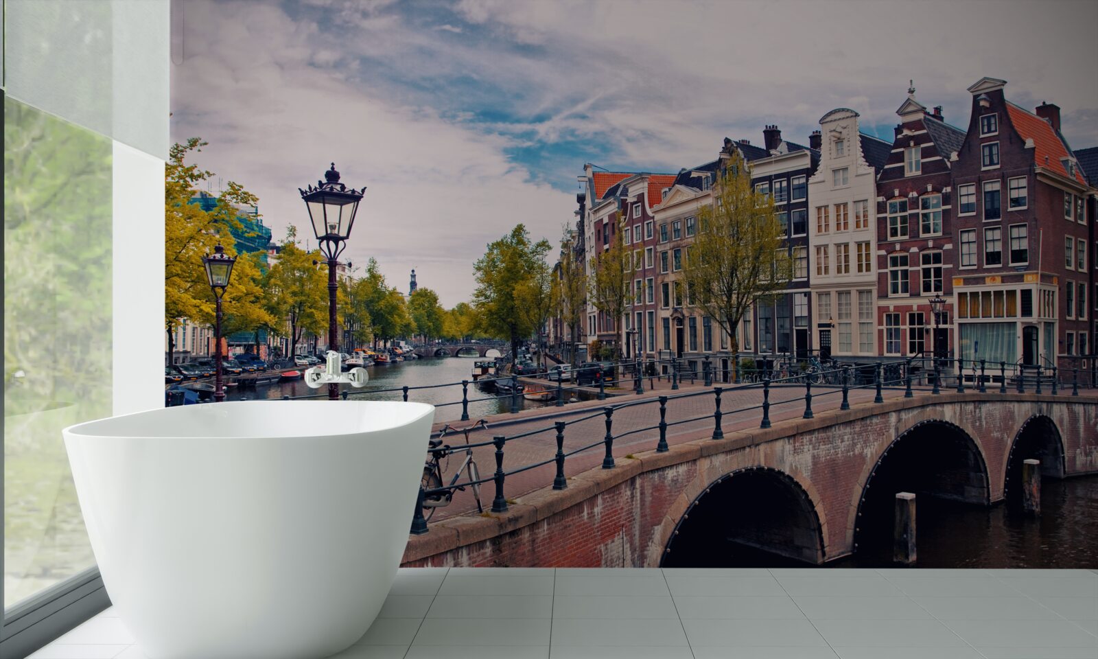 Fotobehang kanaalbrug in amsterdam