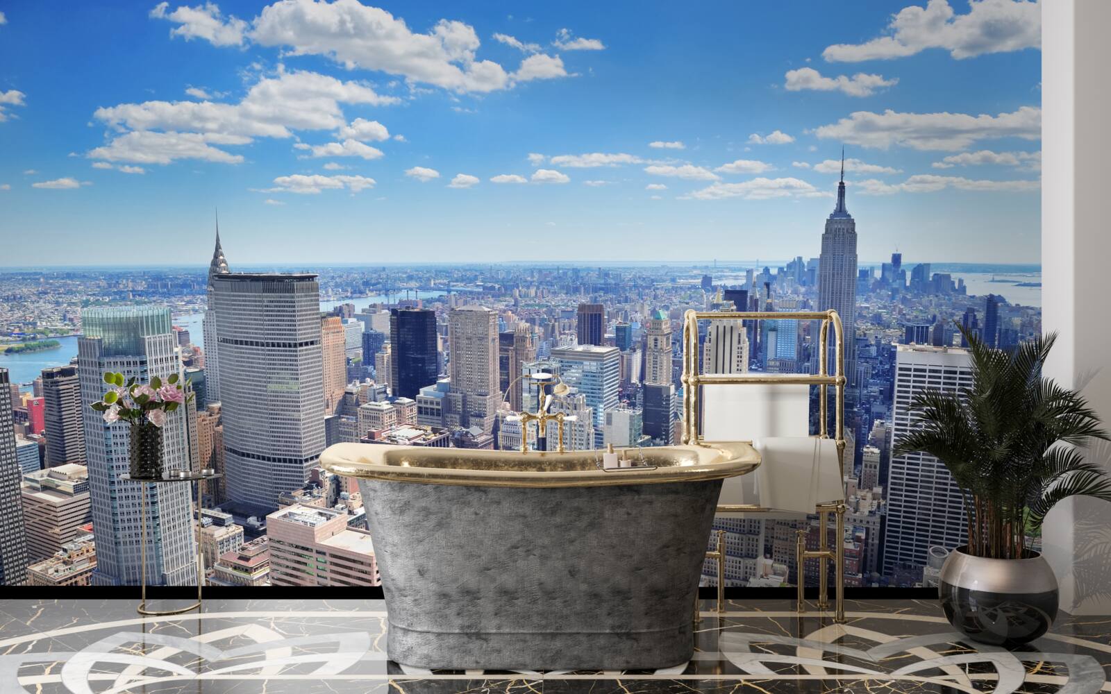 Fotobehang boven de wolkenkrabbers van new york