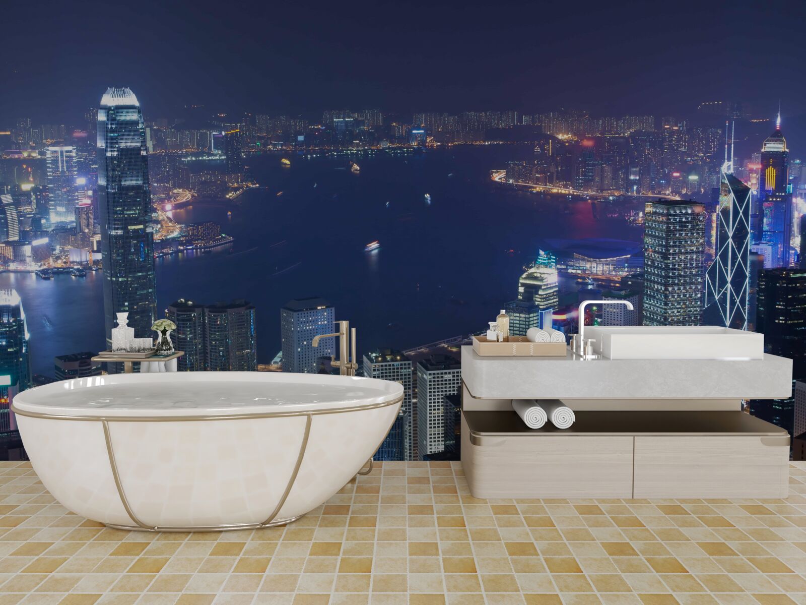 Fotobehang megapolis bij nacht