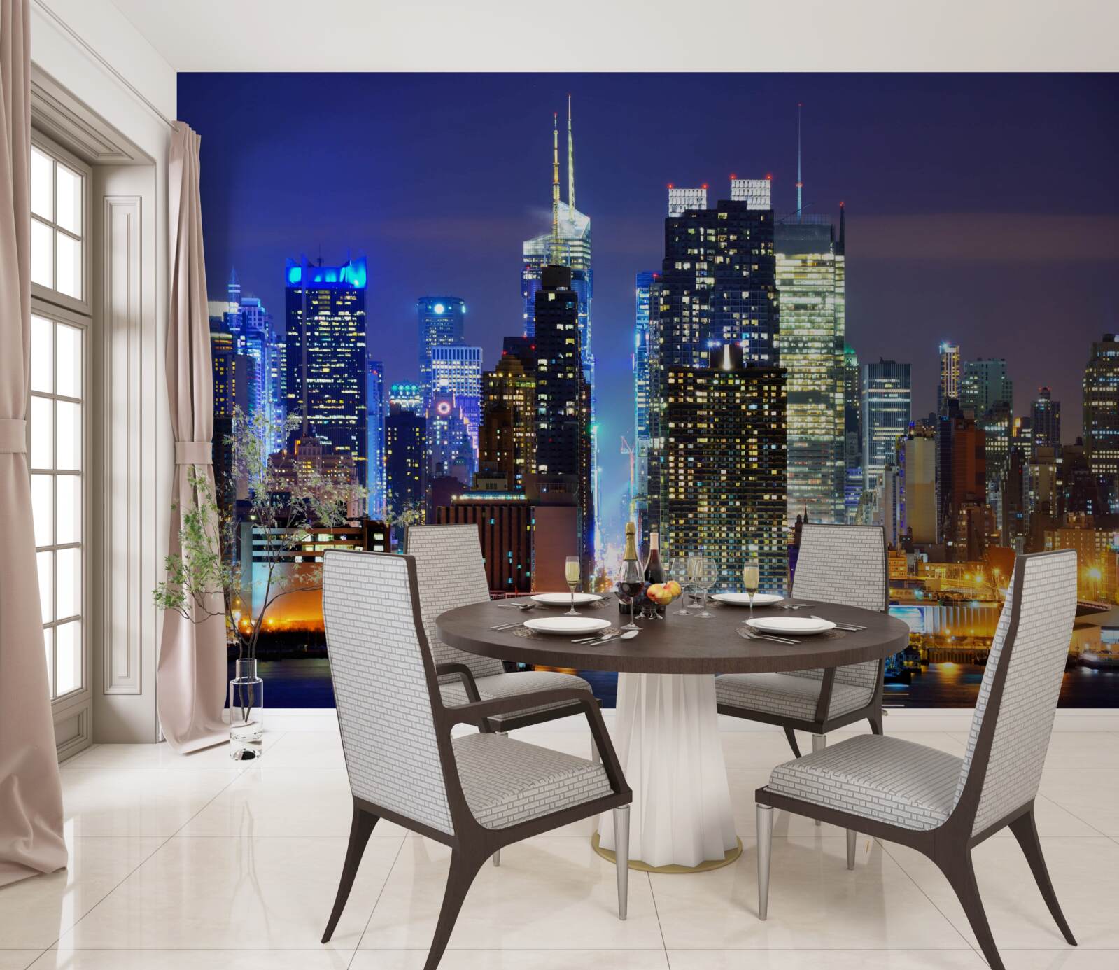 Fotobehang een panoramisch nachtzicht van de stad dat je de adem zal benemen