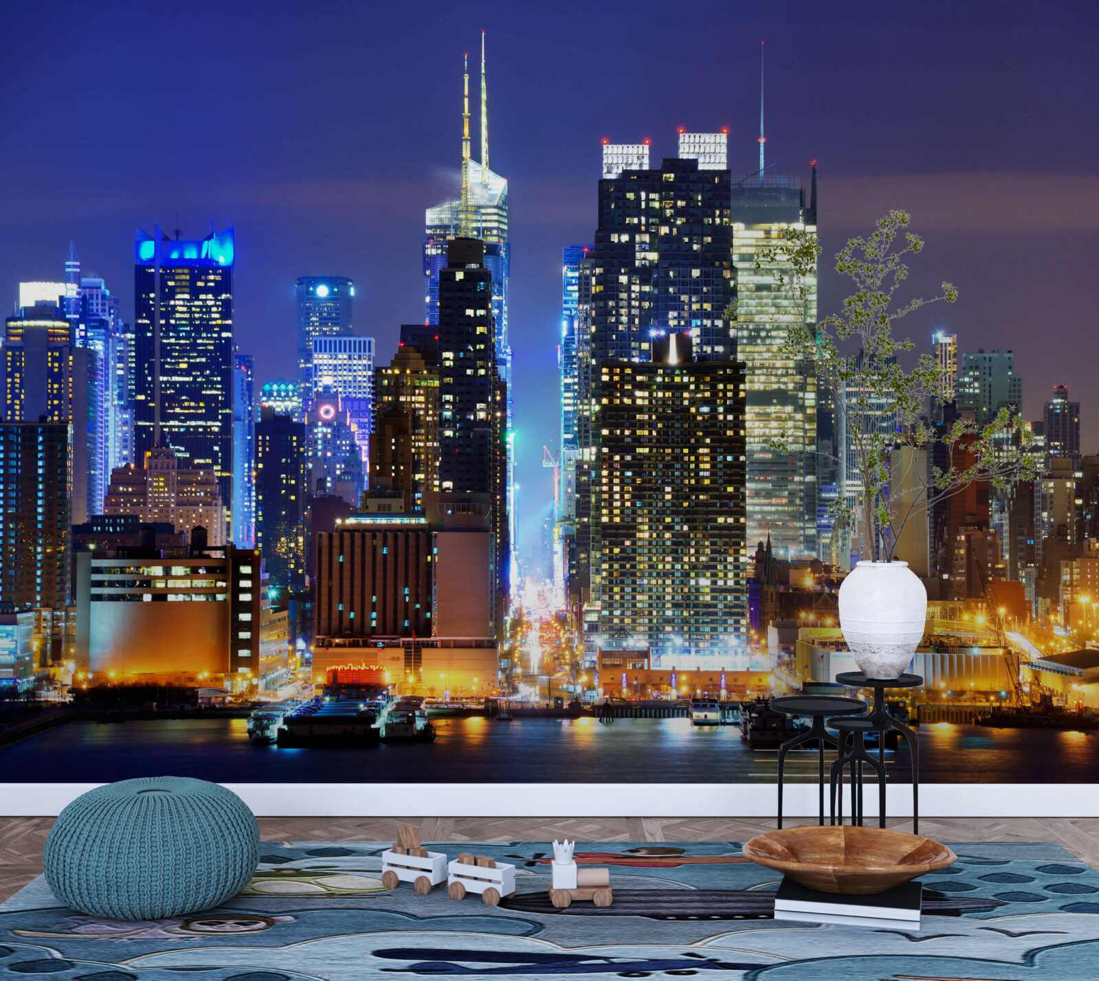 Fotobehang een panoramisch nachtzicht van de stad dat je de adem zal benemen