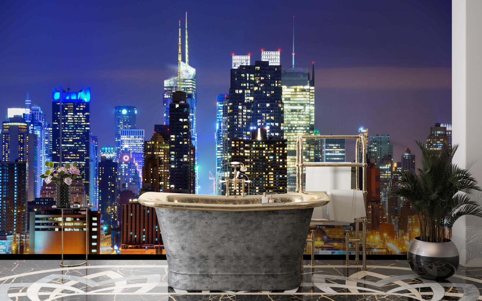 Fotobehang een panoramisch nachtzicht van de stad dat je de adem zal benemen