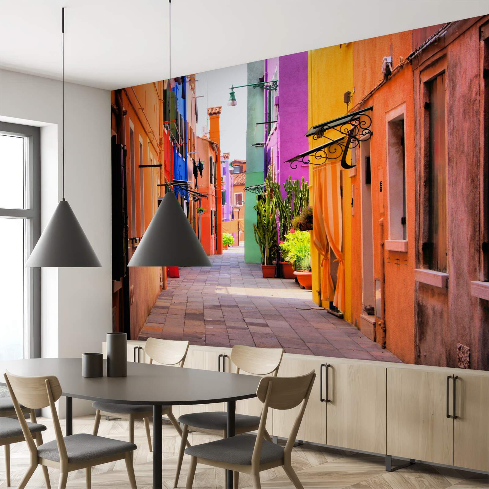 Fotobehang zeer lichte smalle straat