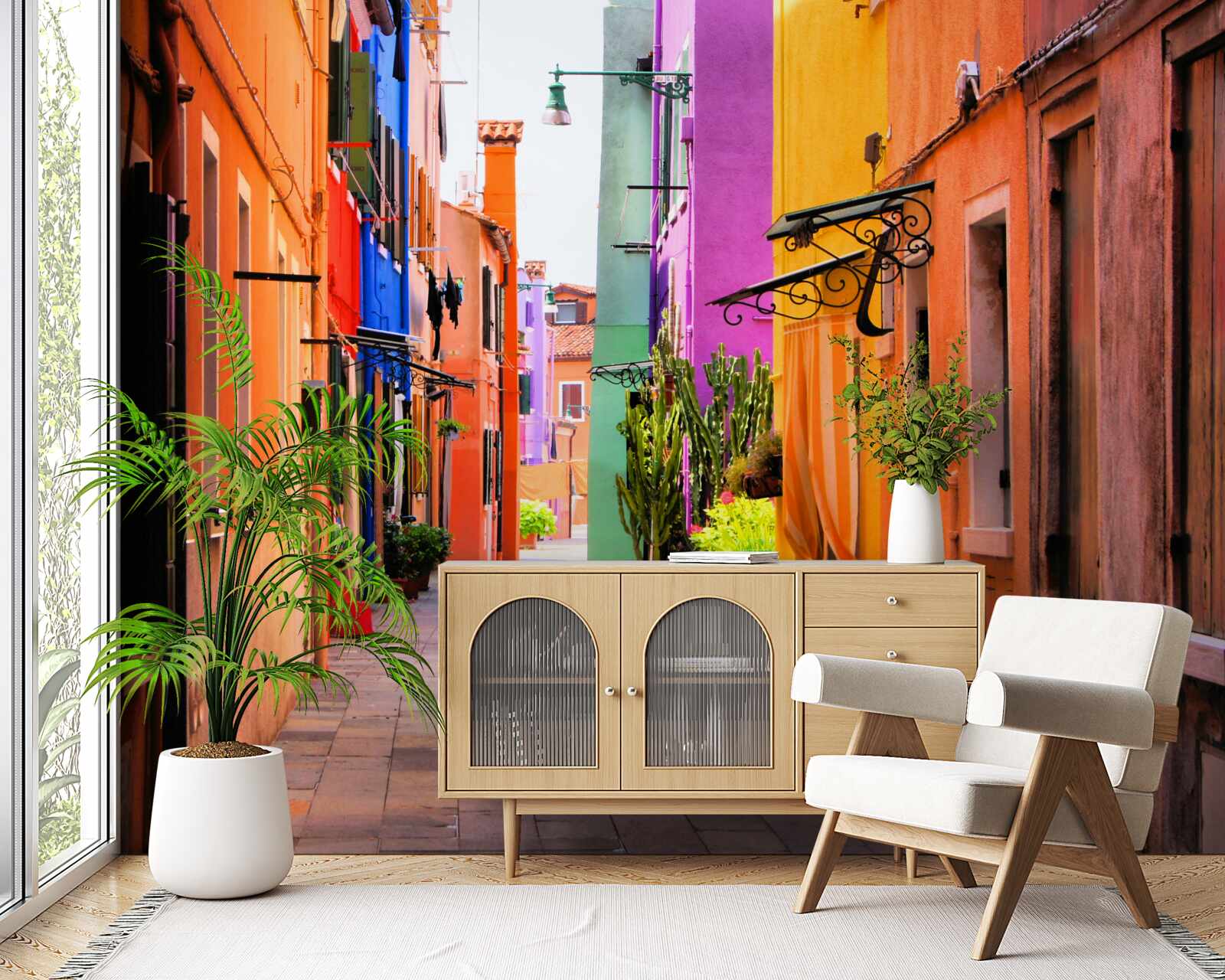 Fotobehang zeer lichte smalle straat