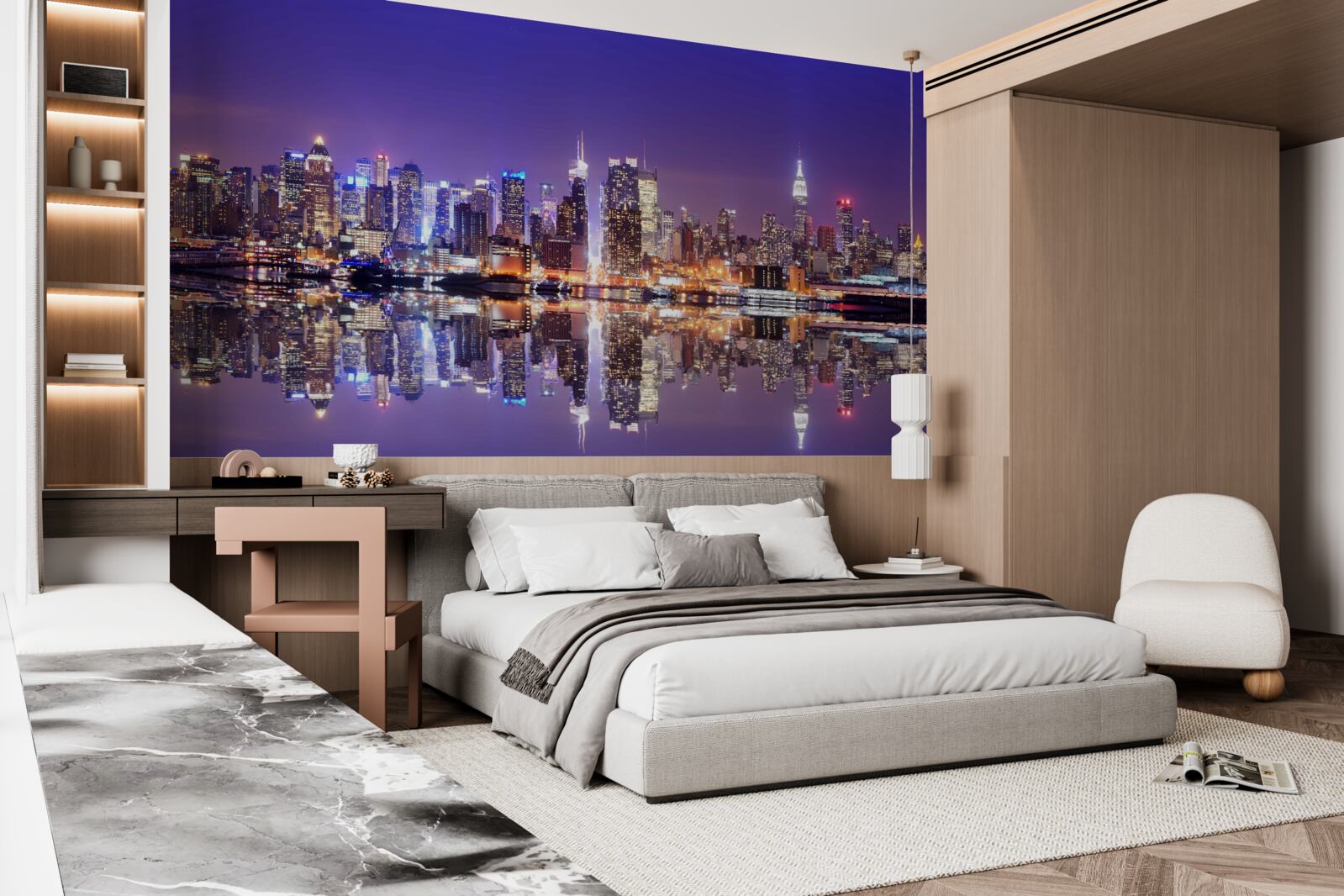 Fotobehang megapolis met avondverlichting