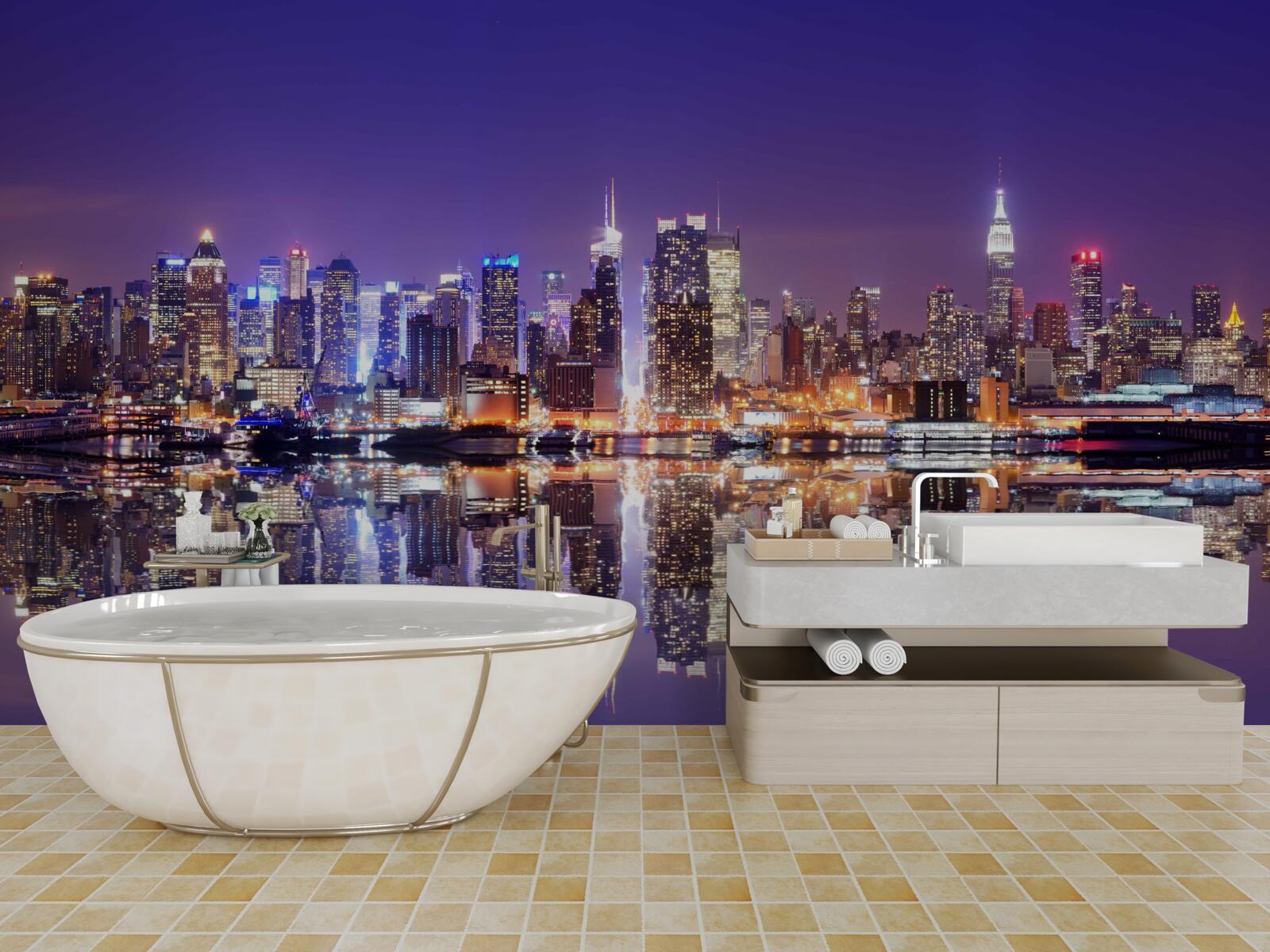 Fotobehang megapolis met avondverlichting