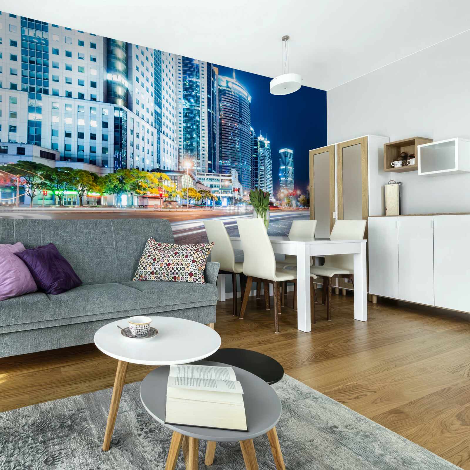 Fotobehang nachtelijke stadssnelweg zonder een enkele ziel