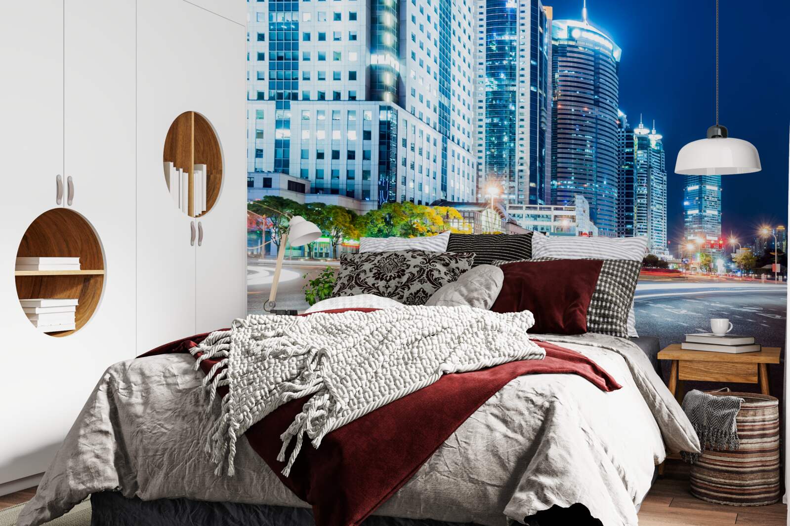 Fotobehang nachtelijke stadssnelweg zonder een enkele ziel