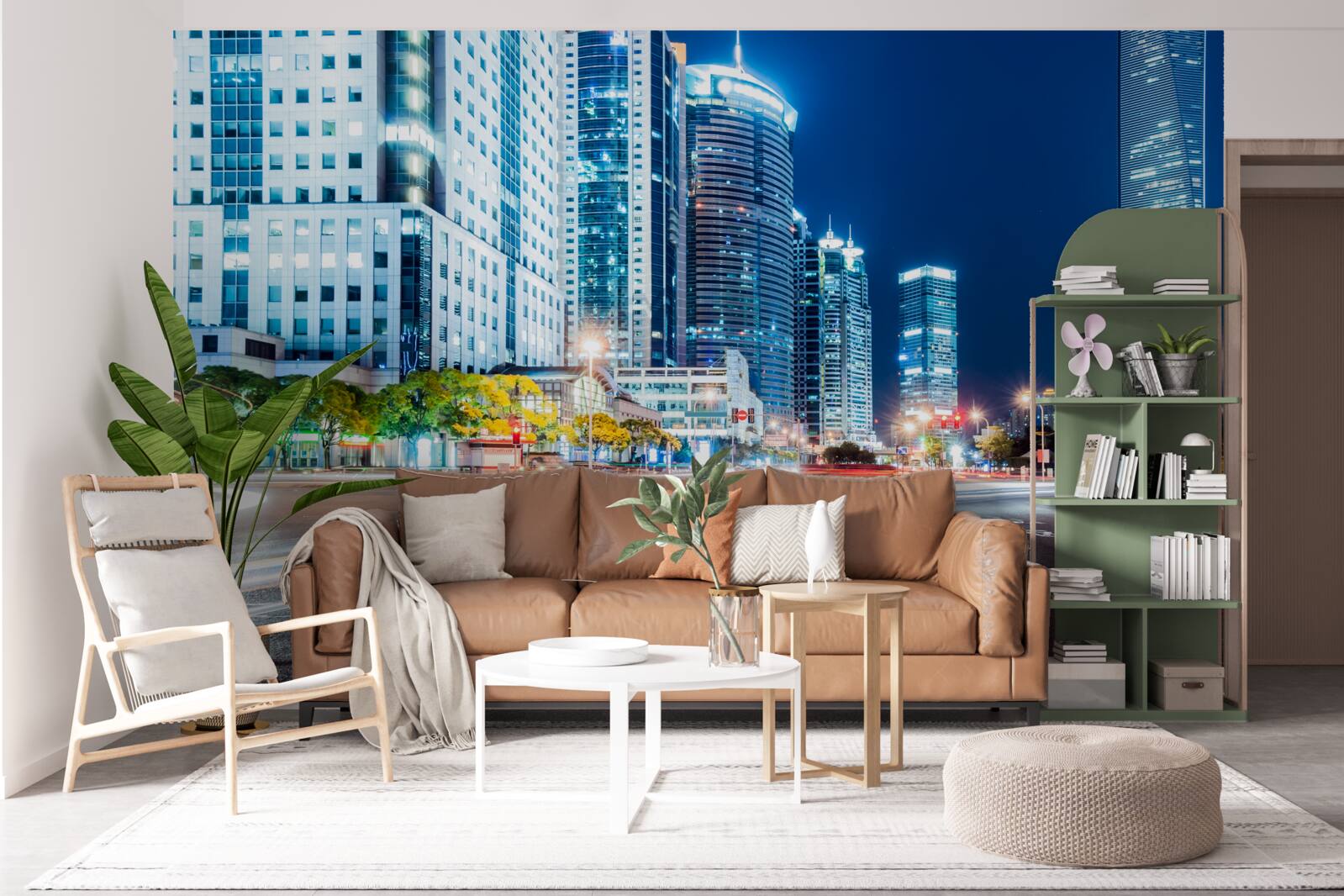 Fotobehang nachtelijke stadssnelweg zonder een enkele ziel