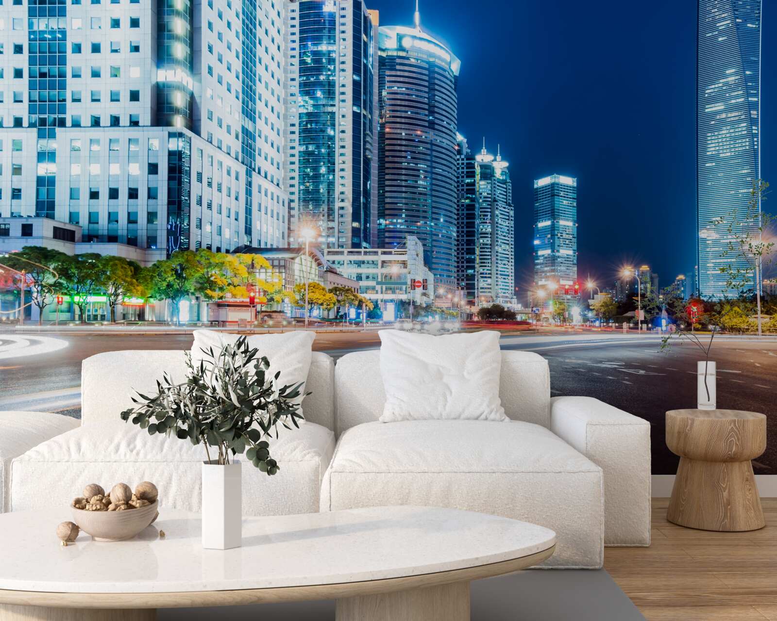 Fotobehang nachtelijke stadssnelweg zonder een enkele ziel