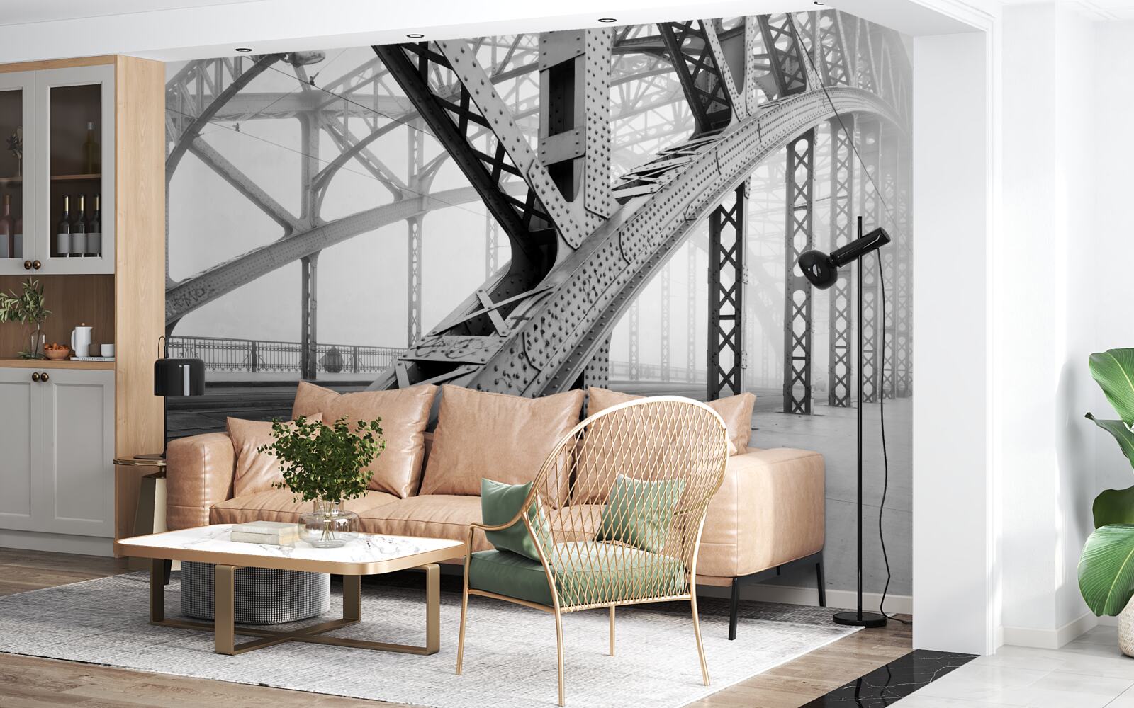 Fotobehang stalen elementen van de brug