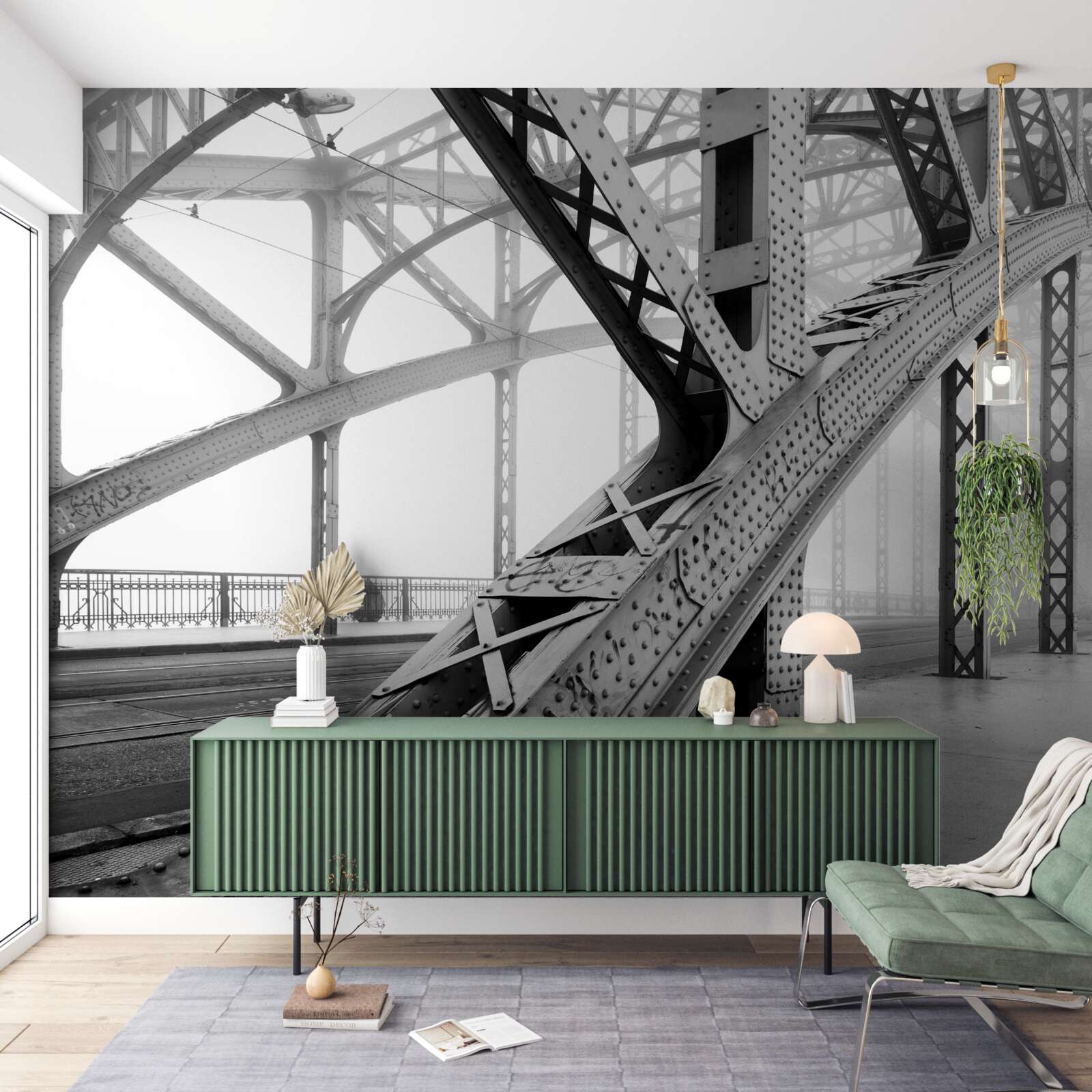 Fotobehang stalen elementen van de brug