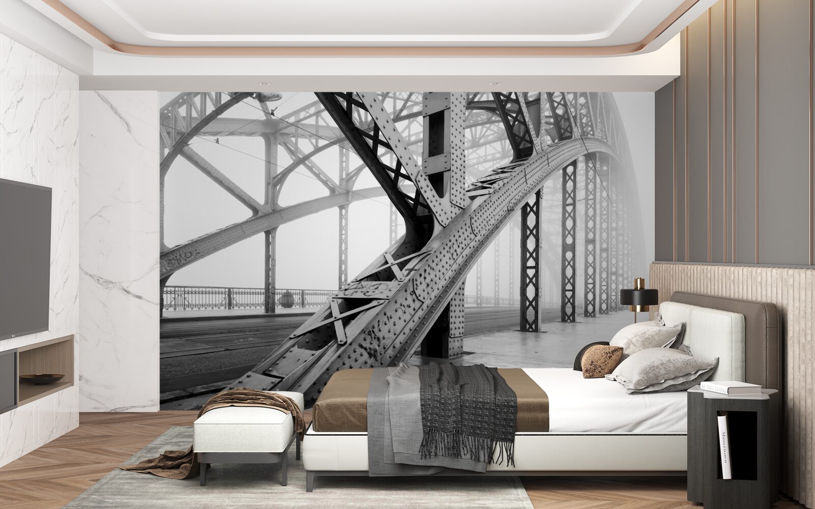 Fotobehang stalen elementen van de brug