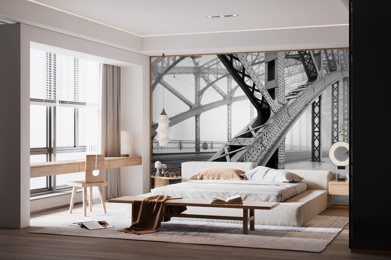 Fotobehang stalen elementen van de brug