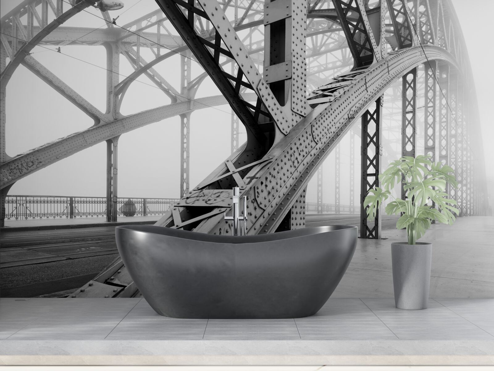 Fotobehang stalen elementen van de brug