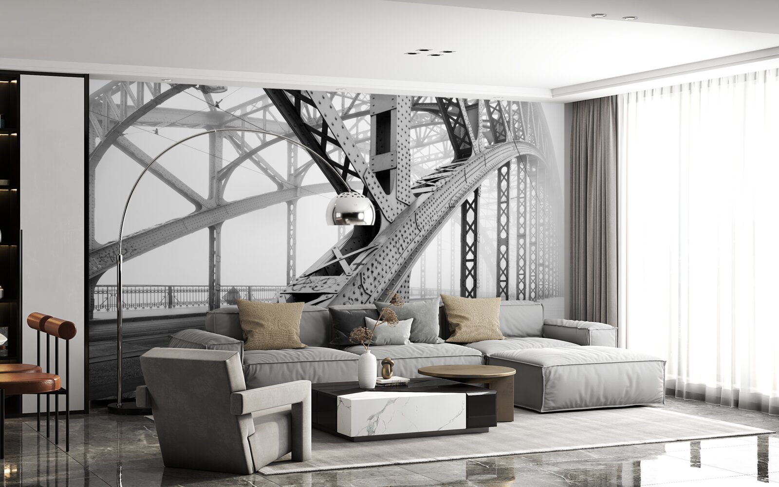 Fotobehang stalen elementen van de brug