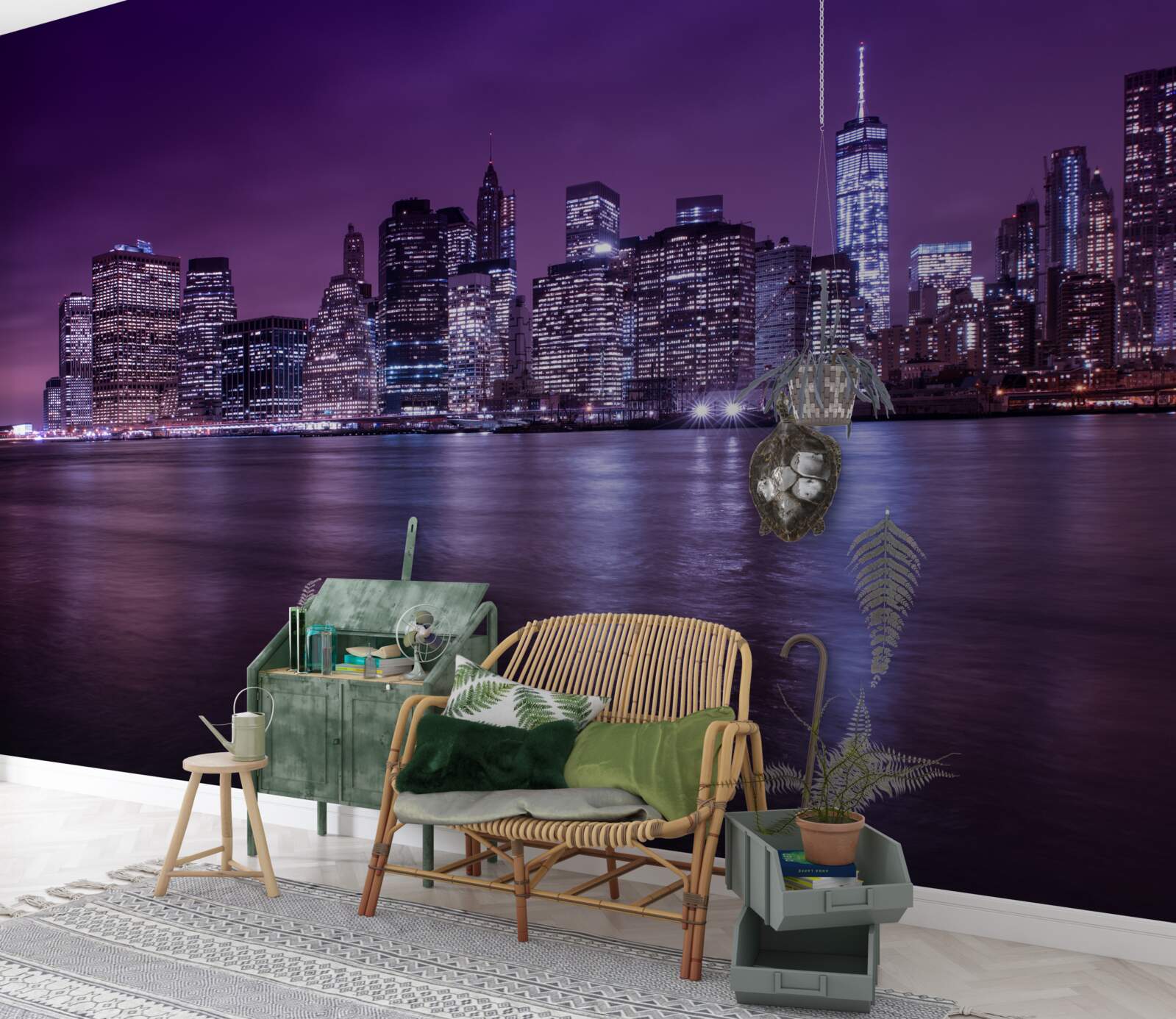 Fotobehang veel brandende lichten in de ramen van wolkenkrabbers