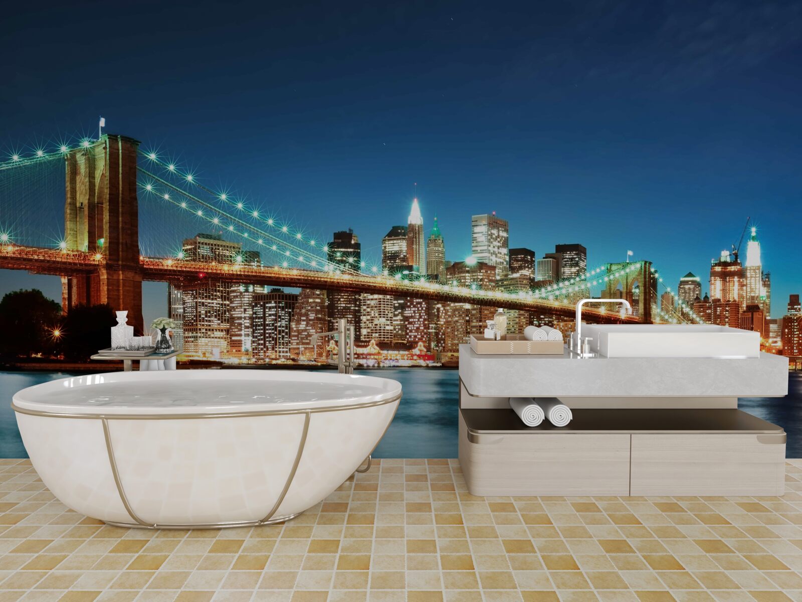 Fotobehang new york met felle, stralende lichten