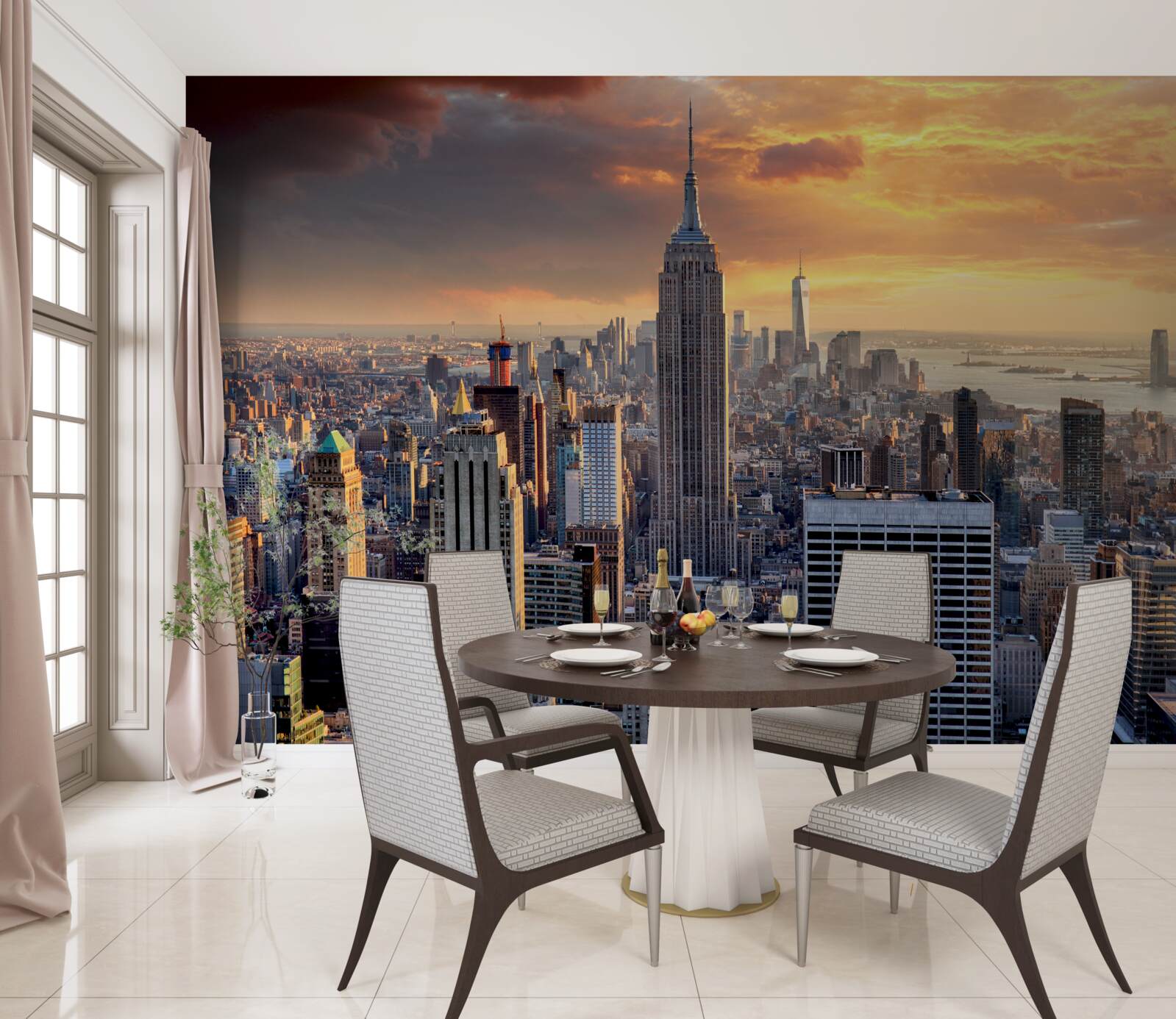 Fotobehang de zon gaat onder boven new york