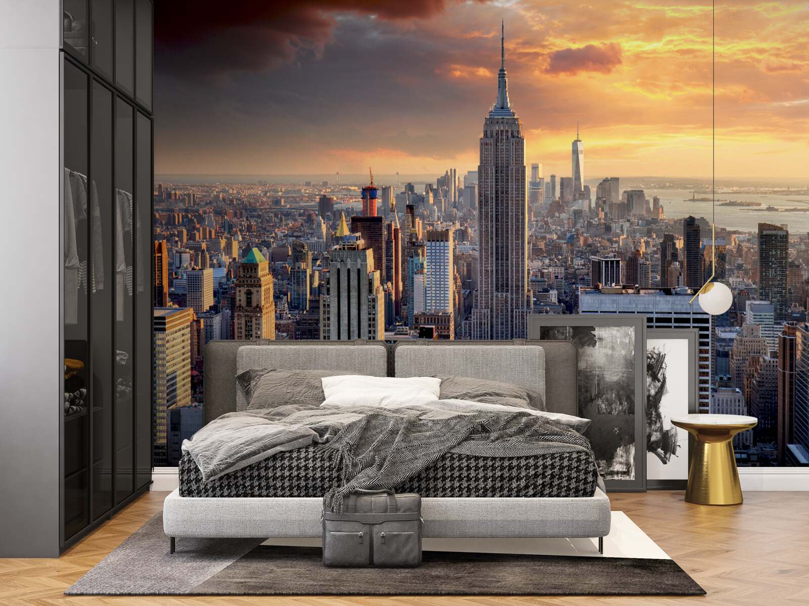 Fotobehang de zon gaat onder boven new york