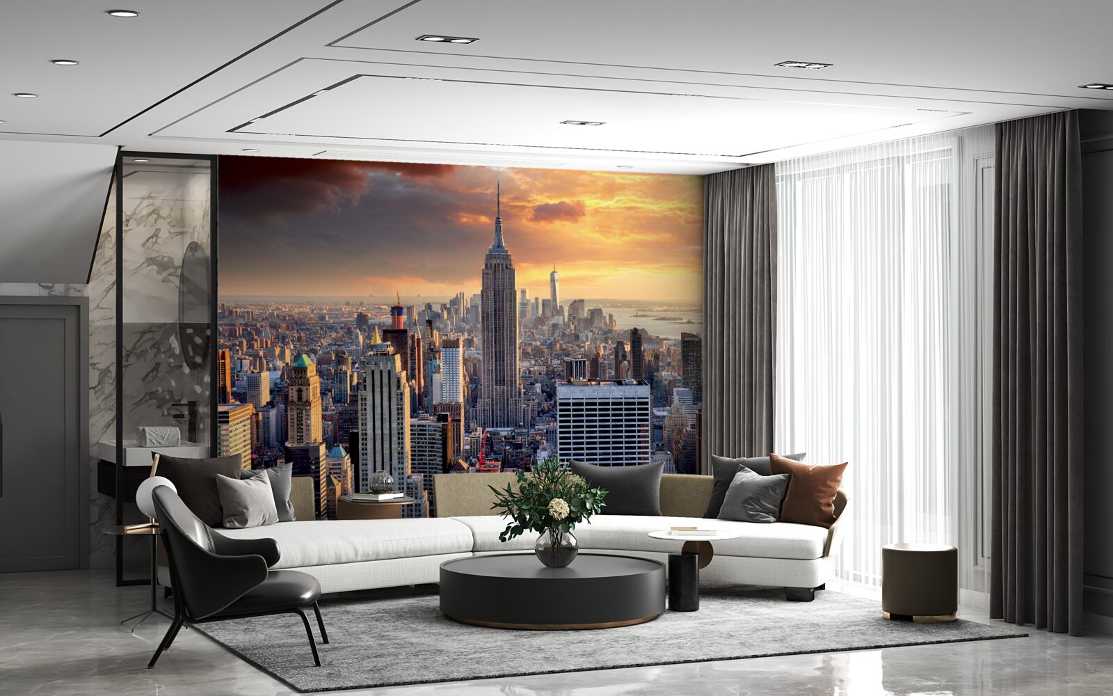 Fotobehang de zon gaat onder boven new york