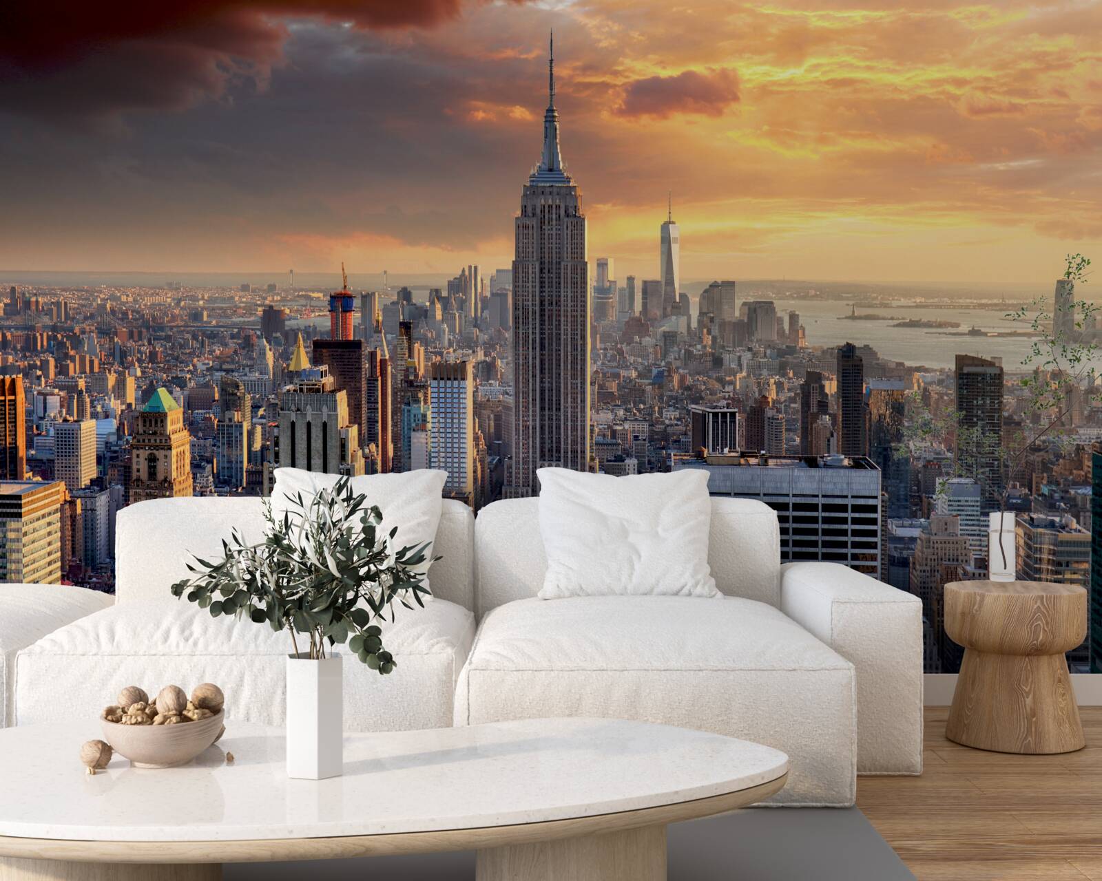 Fotobehang de zon gaat onder boven new york