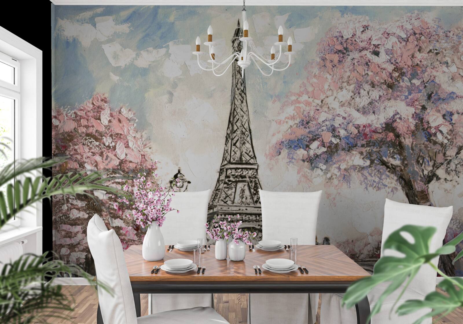 Fotobehang romantische lente aan de voet van de eiffeltoren