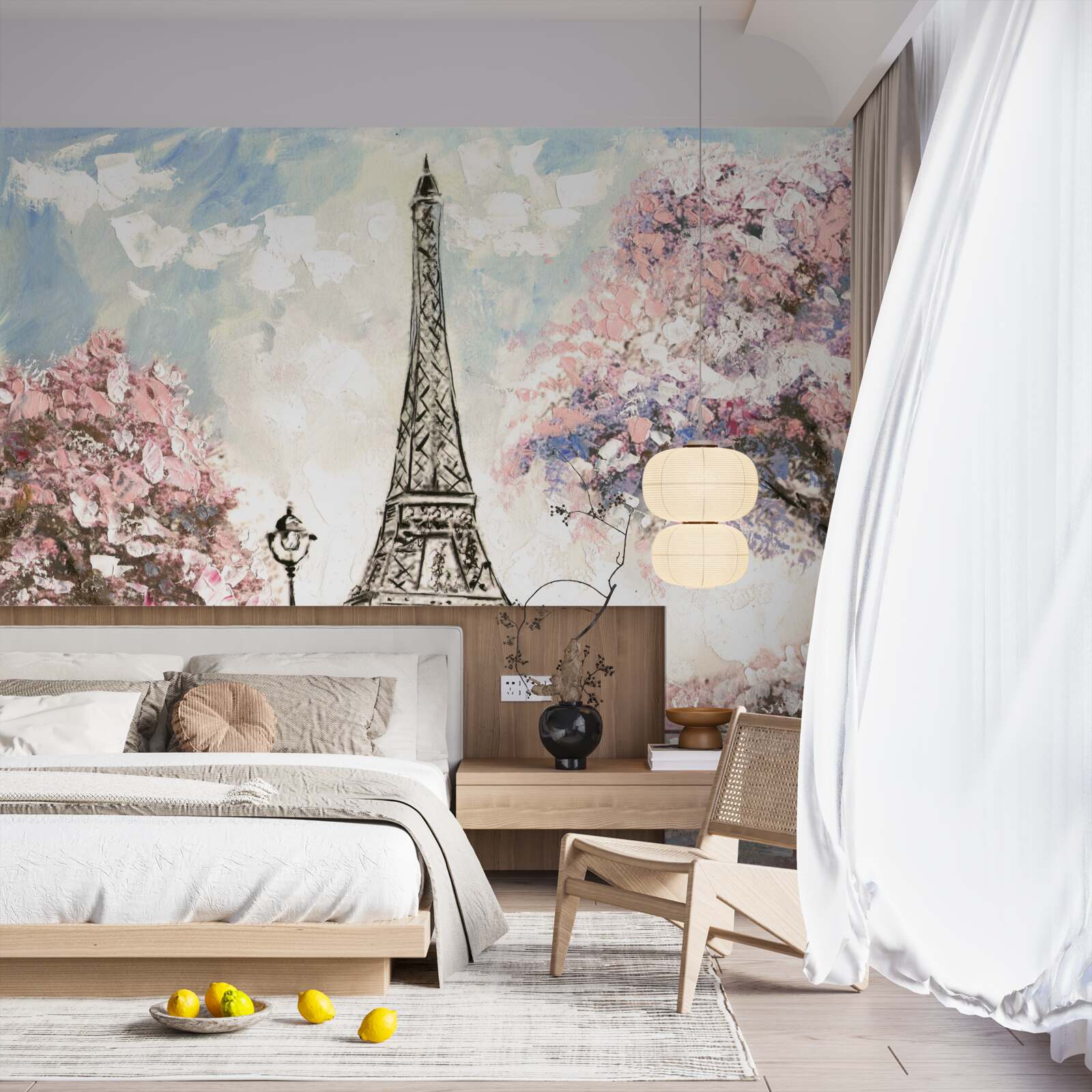 Fotobehang romantische lente aan de voet van de eiffeltoren