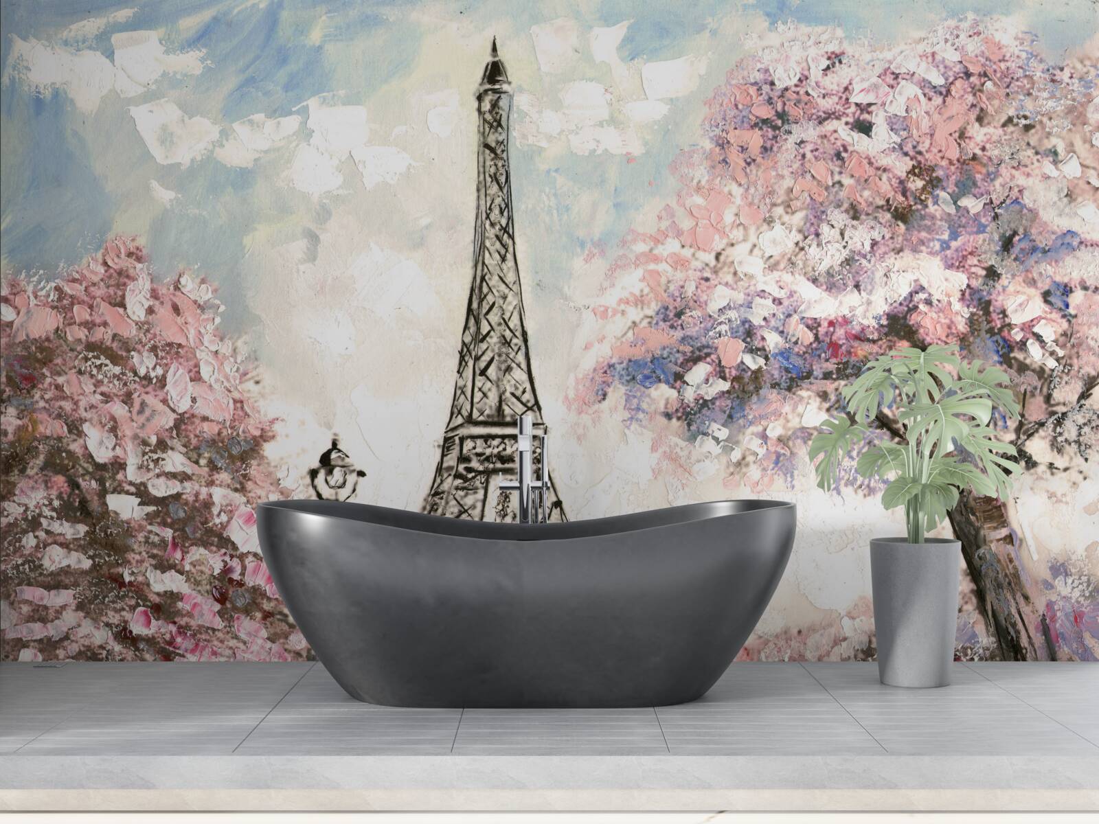 Fotobehang romantische lente aan de voet van de eiffeltoren