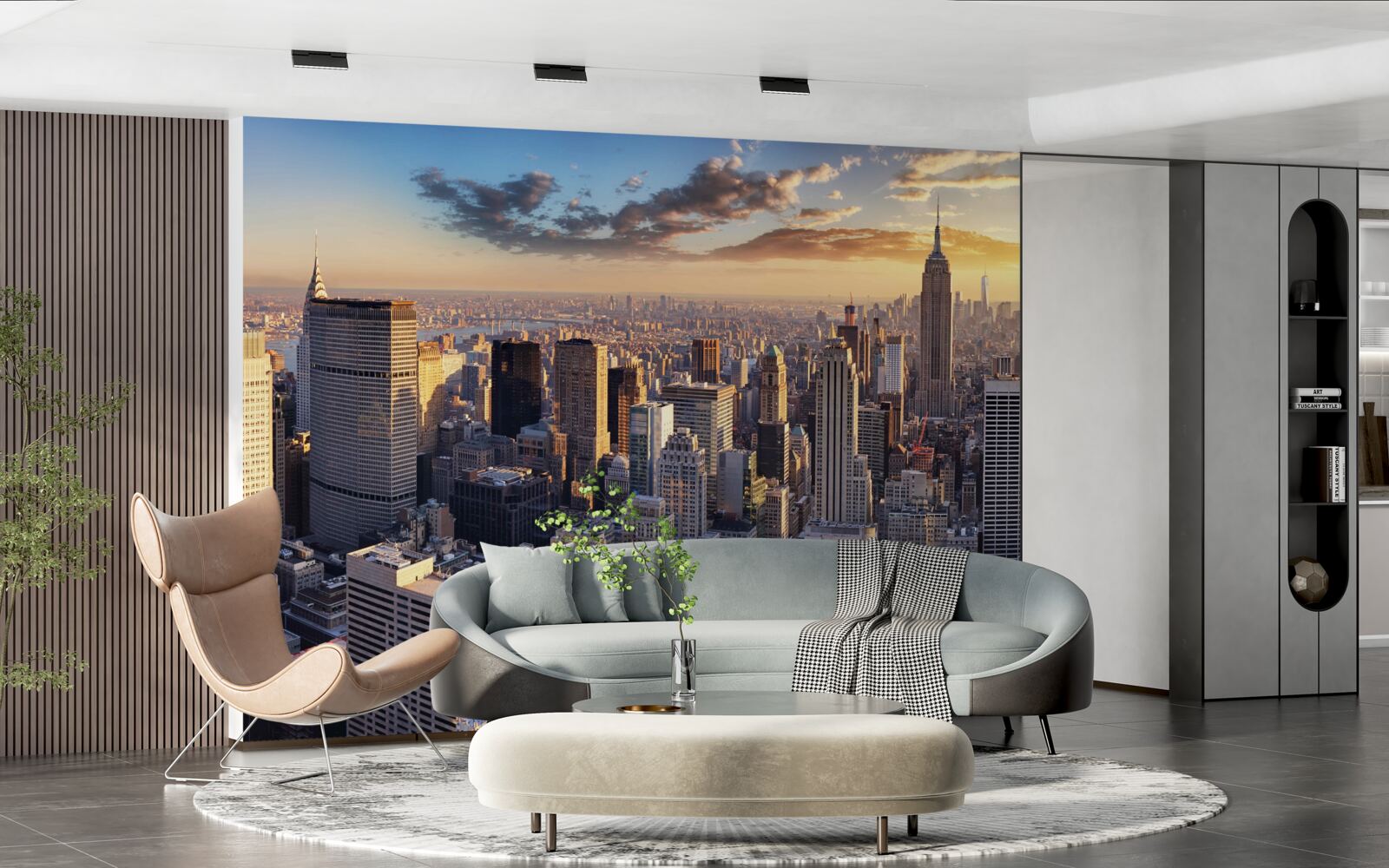 Fotobehang zonsondergang verlicht new york