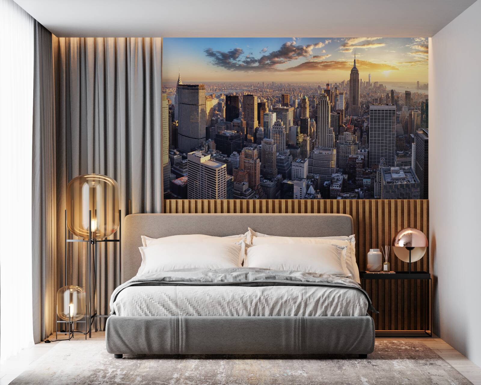 Fotobehang zonsondergang verlicht new york